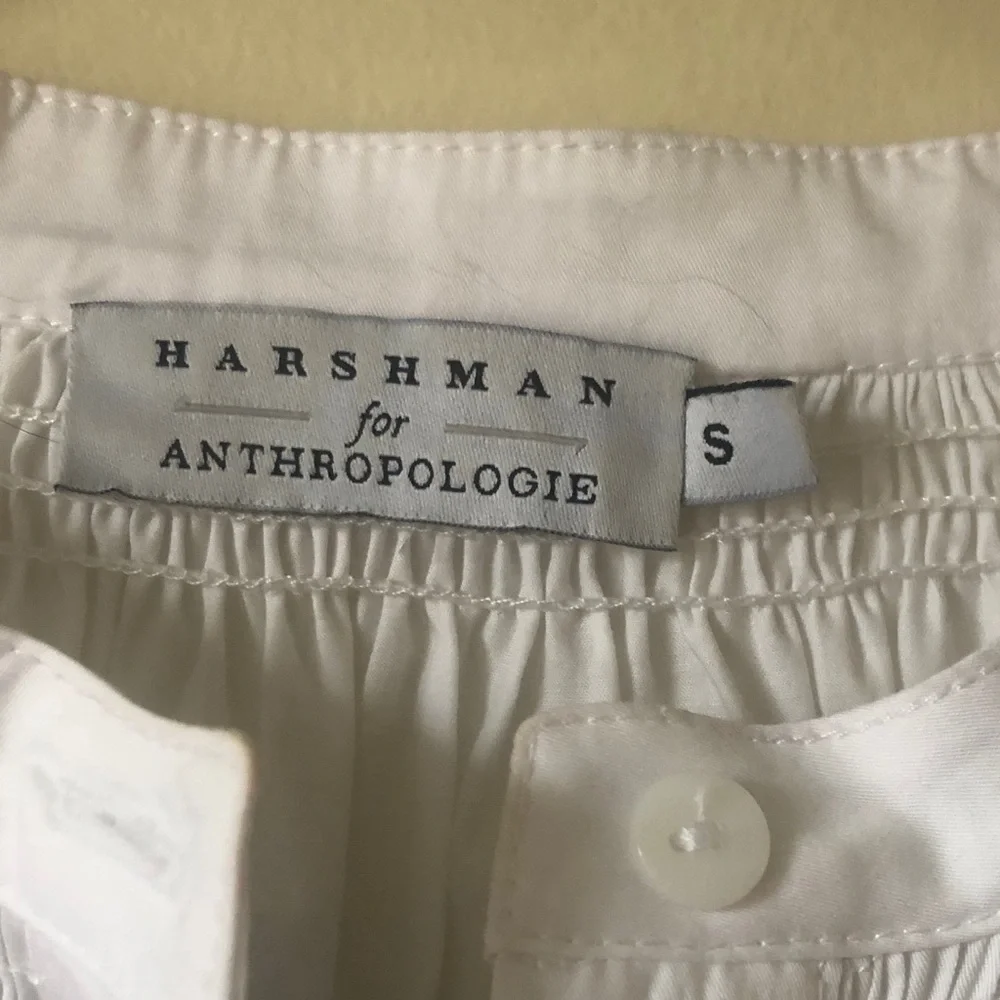 Anthropologie White Smocked-Neck Button Front Blouse - Picture 2 of 3